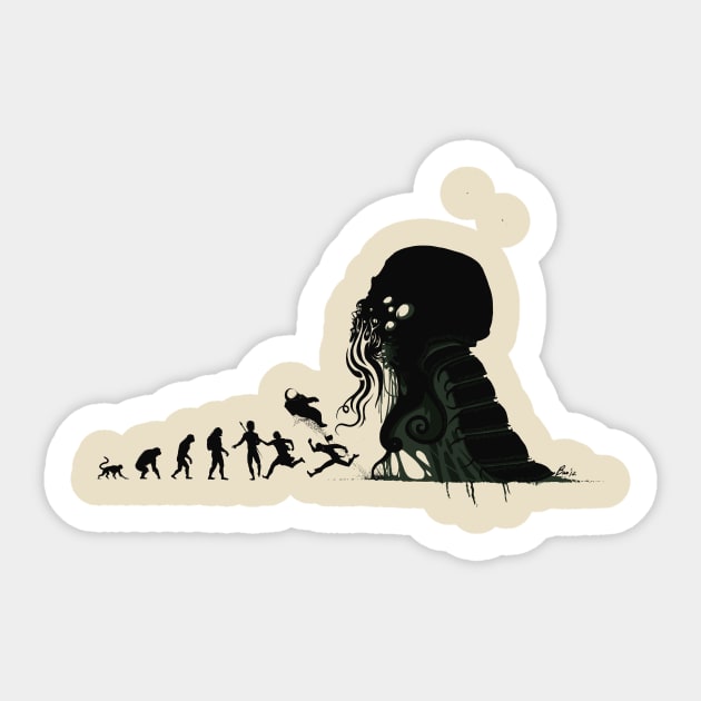 Lovecraftian Darwinism Sticker by PopShirts